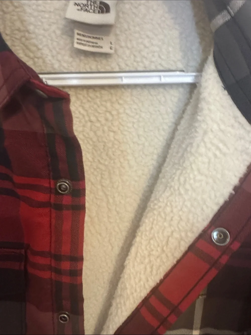 The North Face Men’s Red and Black Plaid Shirt Jacket Size Large